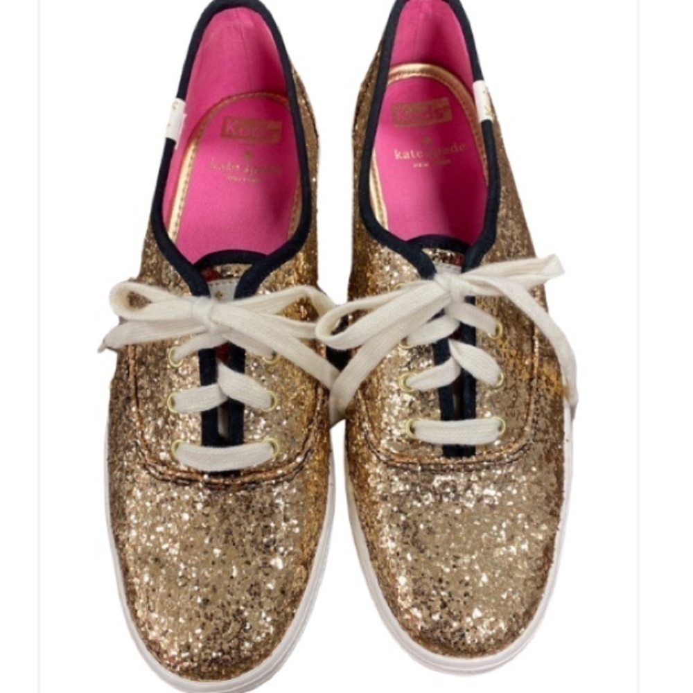 Keds x Kate Spade Glitter Shoes Sneakers New With Box Lace Up Gold Women size 8